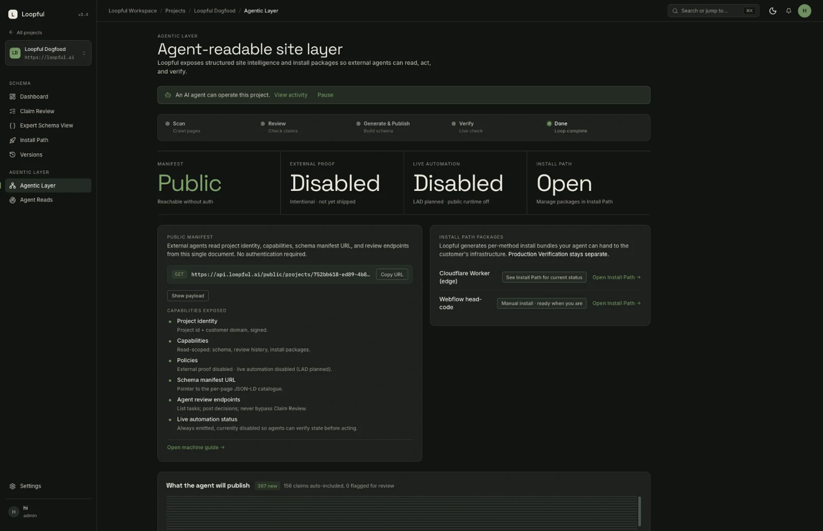 SchemaX agent layer with a public manifest, provenance, trust controls, and scoped actions